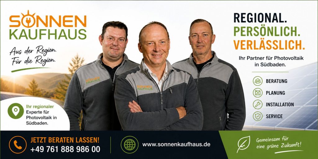 Ihr Sonnenkaufhaus Expertenteam für innovative Energielösungen Photovoltaikanlage, Batteriespeicher, Wallbox, Mieterstrom, Wallboxen für den Landkreis Freiburg im Breisgau